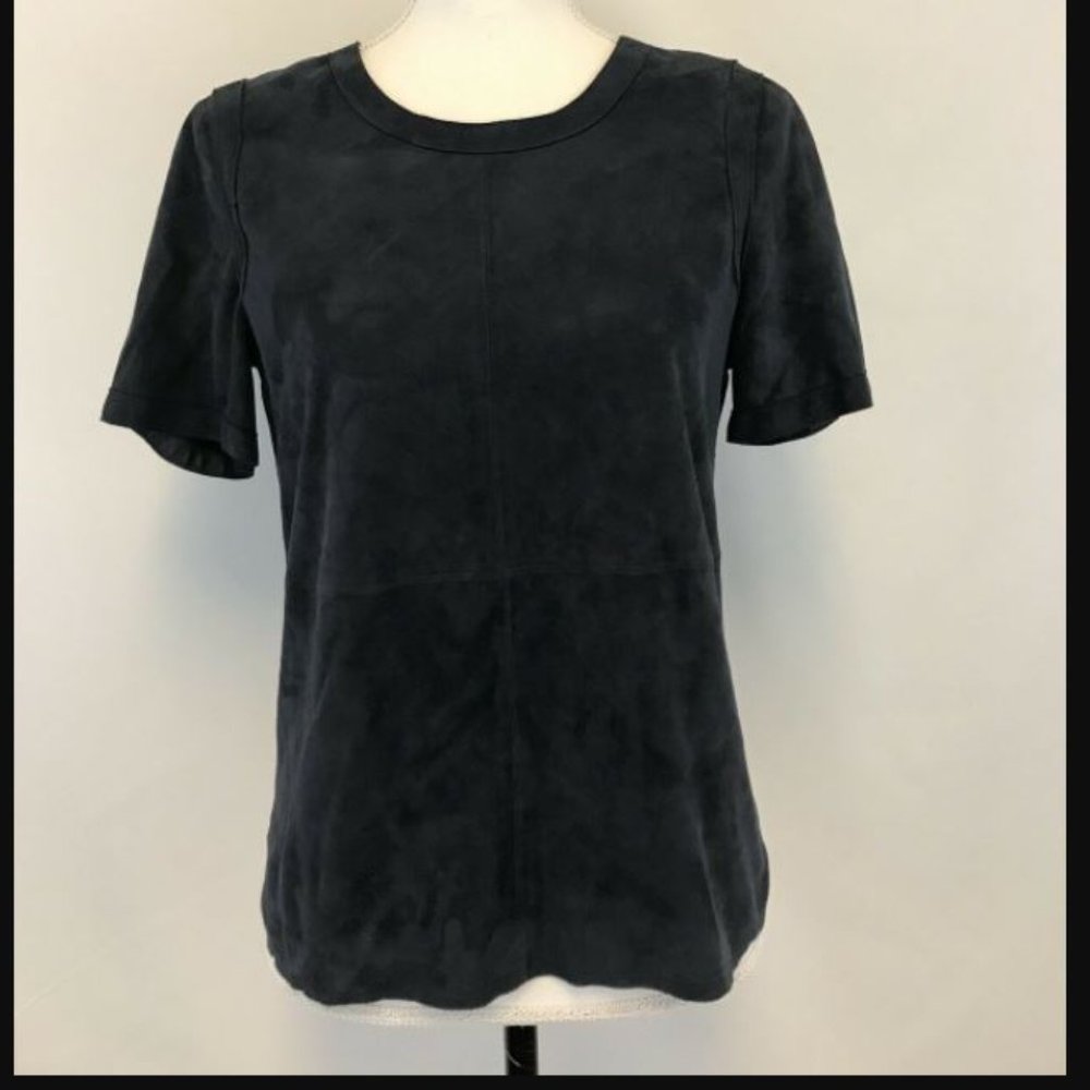 NWOT J. CREW COLLECTION Sz 000 XXS Navy Blue Suede Leather Lace-Up Shirt Top